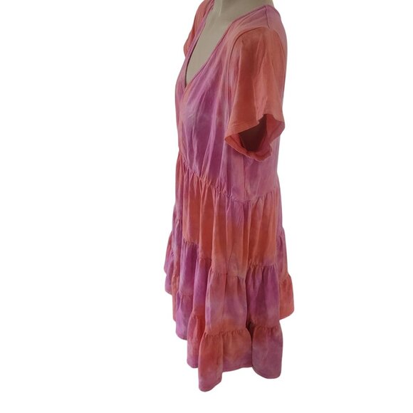 Wild Fable Pink & Orange Tie-Dye Tiered Short-Sleeve V-Neck Babydoll Dress XXL 1 - Picture 3 of 6